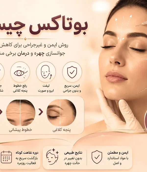 بوتاکس, تزریق بوتاکس, سم بوتولینوم, رفع چروک صورت, درمان خط اخم, خطوط پیشانی, پنجه کلاغی, جوانسازی غیرجراحی, ماندگاری بوتاکس, مراقبت های بعد از بوتاکس, عوارض بوتاکس, بوتاکس برای تعریق, درمان میگرن با بوتاکس, بهترین سن بوتاکس, بوتاکس طبیعی, شل کردن عضلات صورت, پیشگیری از چروک, Botox, Botulinum toxin, Botox injection, Wrinkle treatment, Forehead lines, Frown lines, Crow's feet, Non surgical rejuvenation, Facial muscle relaxation, Botox longevity, Botox aftercare, Botox side effects, Botox for hyperhidrosis, Migraine Botox treatment, Best age for Botox, Natural Botox results, Preventative Botox